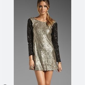 Lovers & Friends “Bright Lights” Mini Dress w/ Black & gold/bronze sequins Small